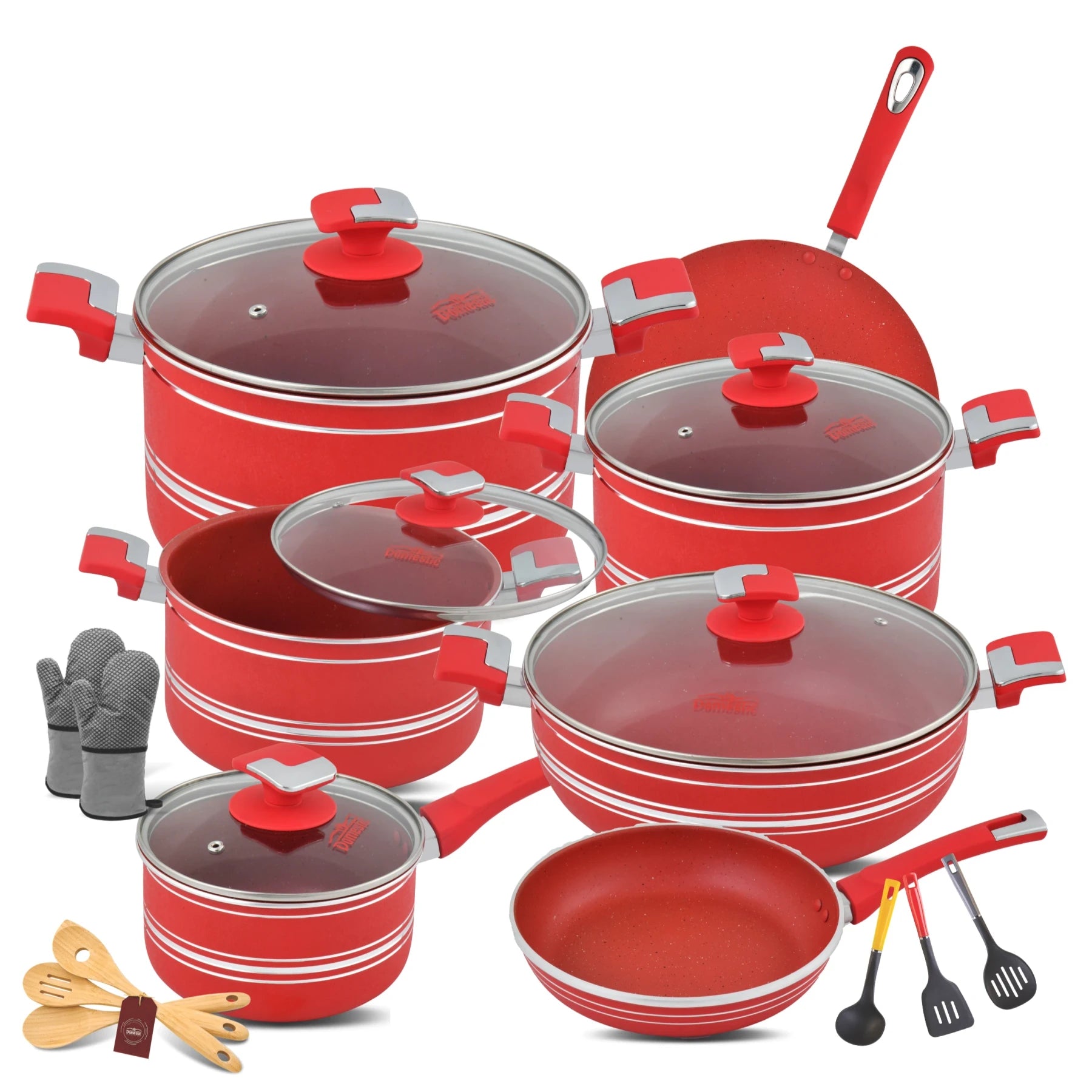 D - 161 – Nonstick Jumbo Gift Set – 22 Pcs (Interior+Exterior Marble) - Majestic Cookware
