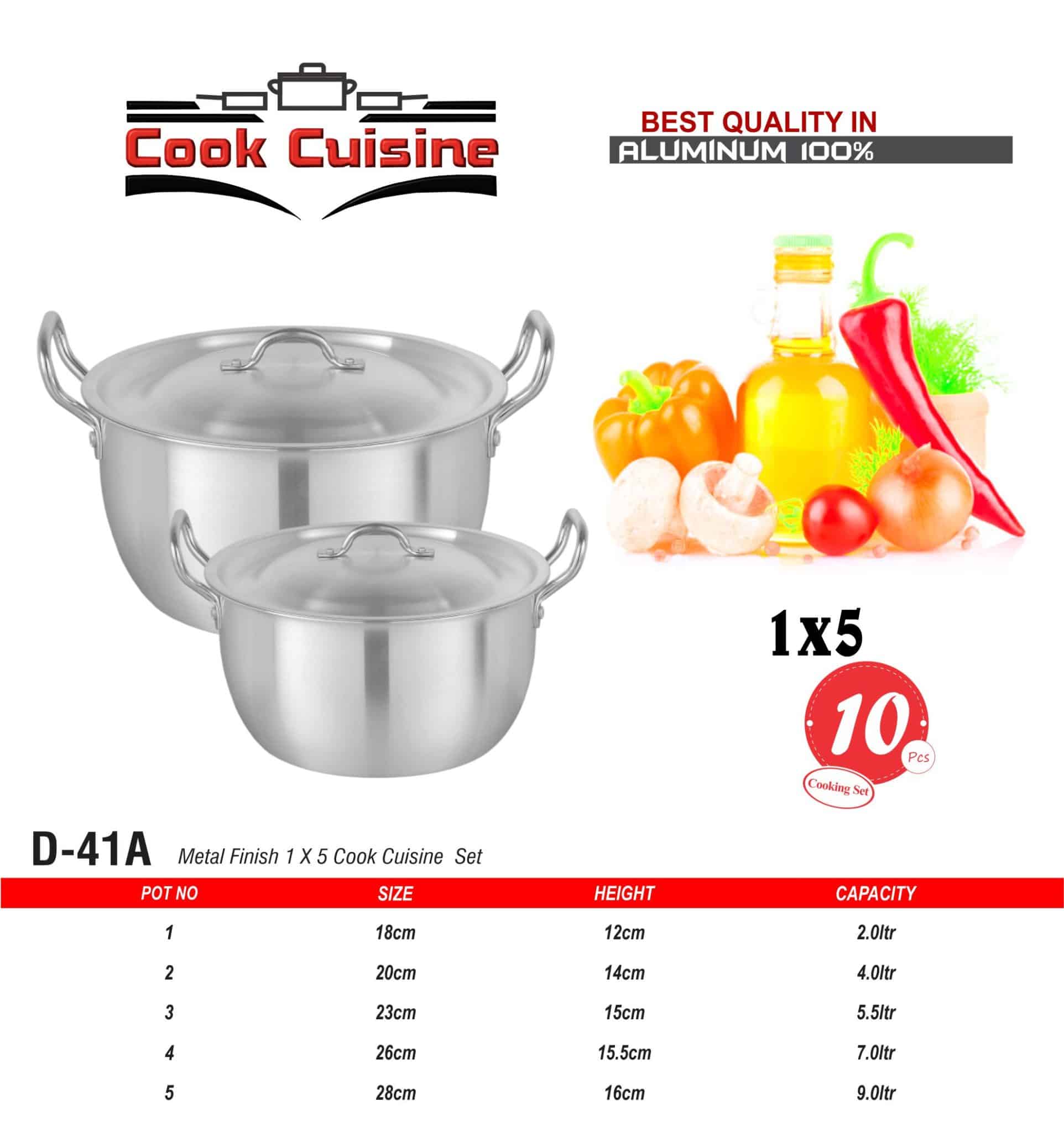 D-41A AL Cook Cuisine Set 1x5 Metal Finish - Majestic Cookware