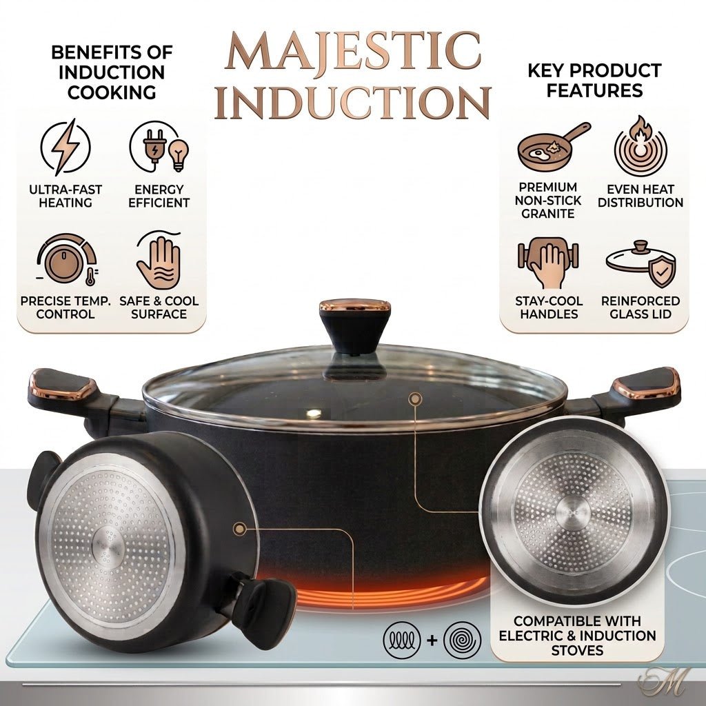 Majestic Induction Casserole 4-Layers Marble Coated