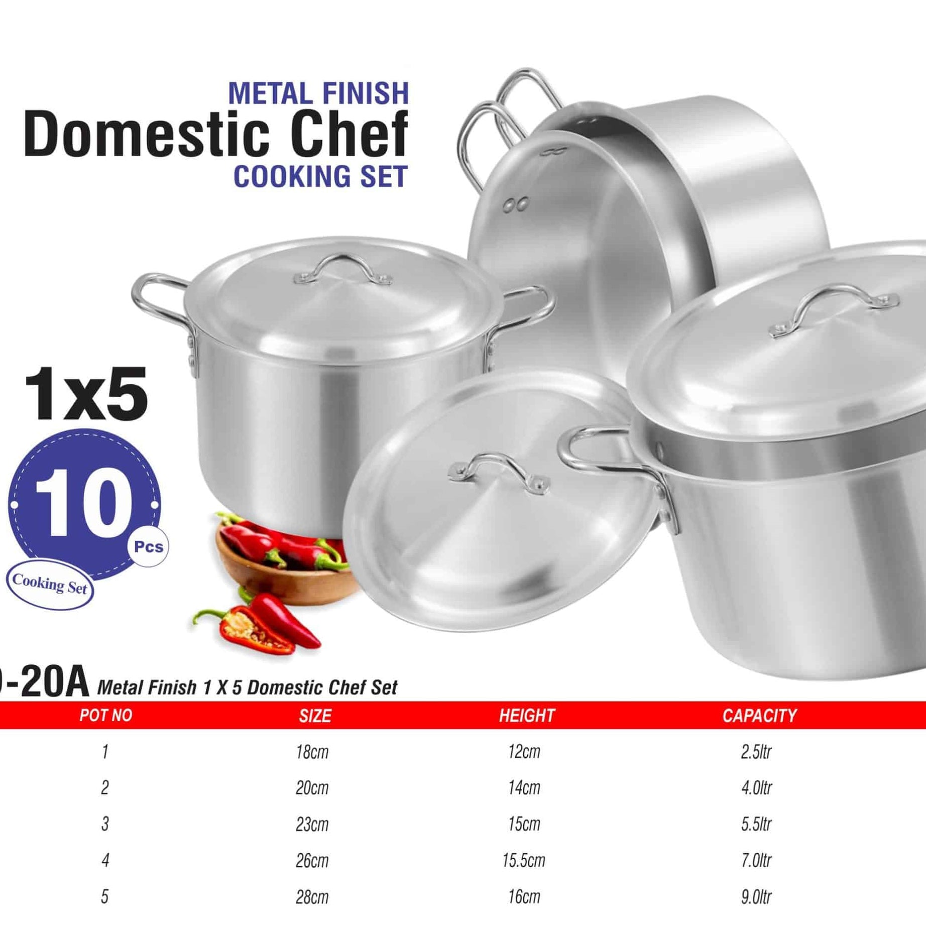 Domestic Cooking Set 1x5 Metal Finish