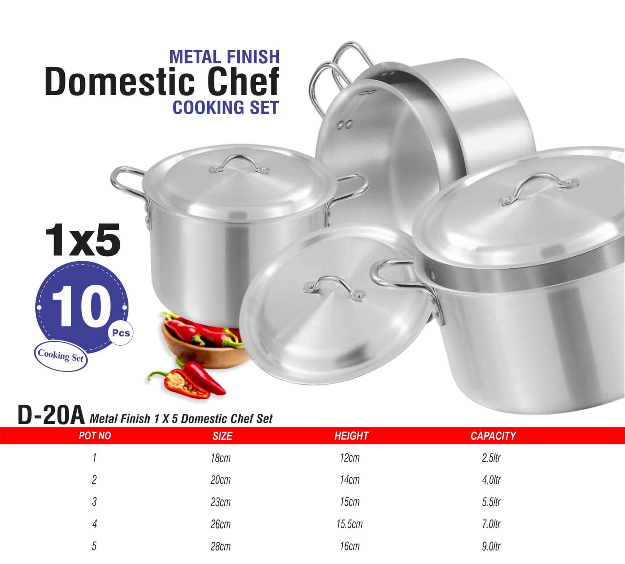 Domestic Cooking Set 1x5 Metal Finish