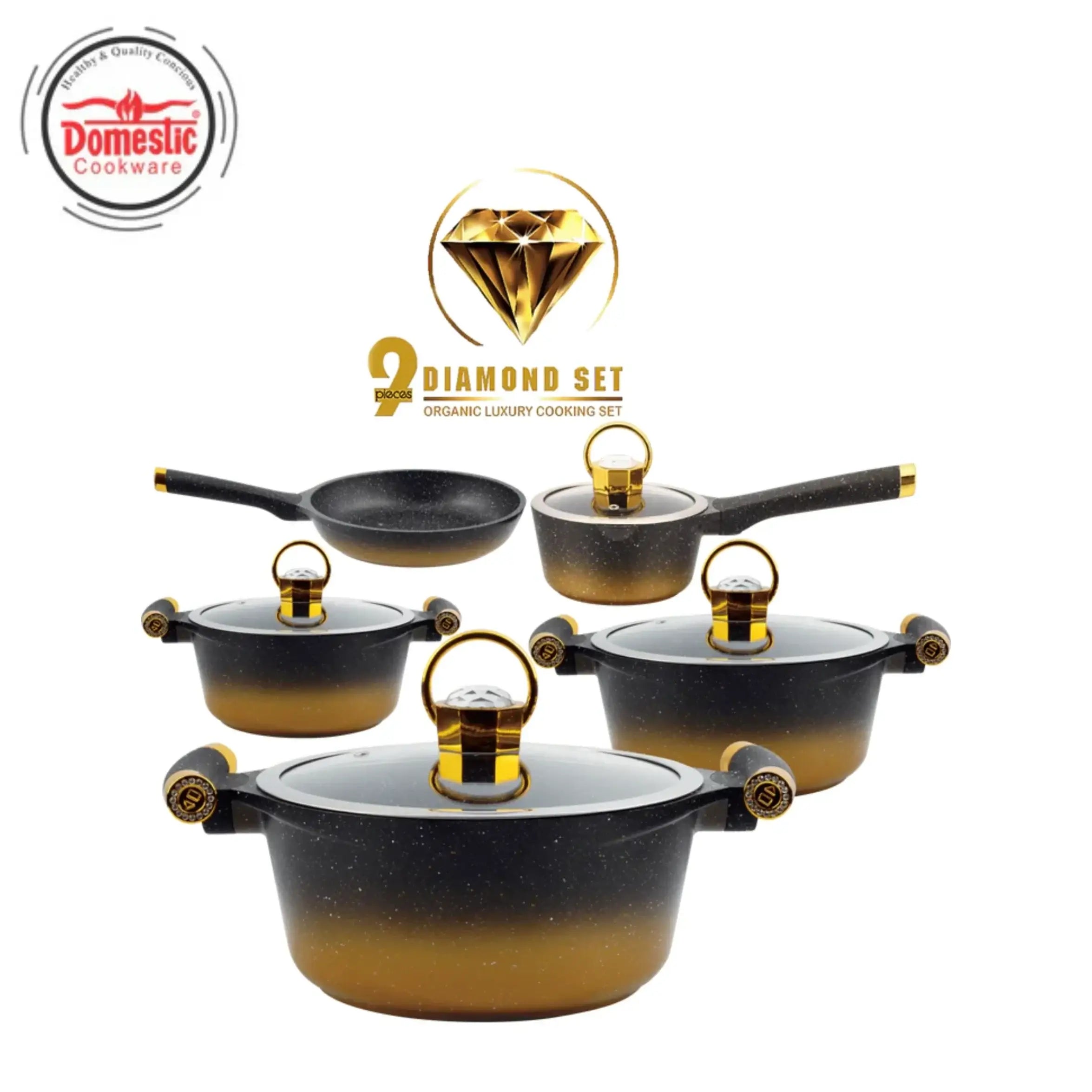 Non Stick Diamond Gift Set 16-PCS Diecast Set showcasing cookware collection in elegant design.
