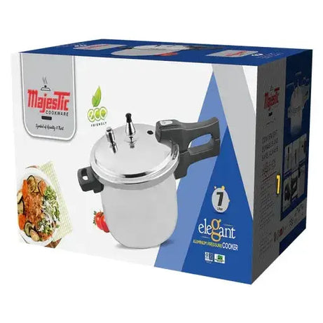 High-performance Majestic Pressure Cooker featuring modern design, secure locking lid, and energy-efficient cooking technology.