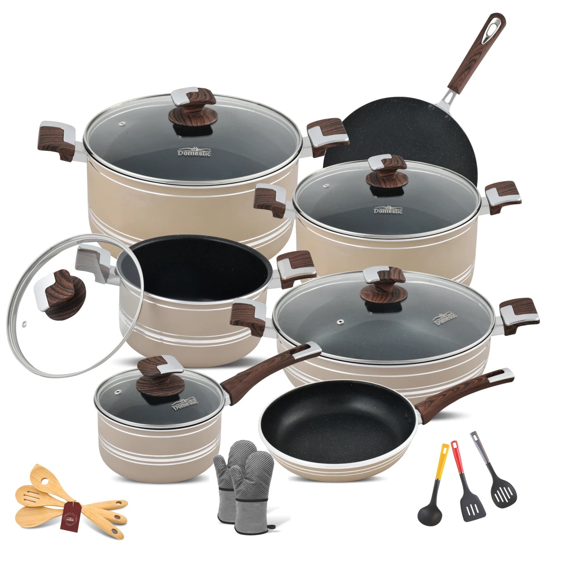 D - 161 – Nonstick Jumbo Gift Set – 22 Pcs (Interior+Exterior Marble) - Majestic Cookware