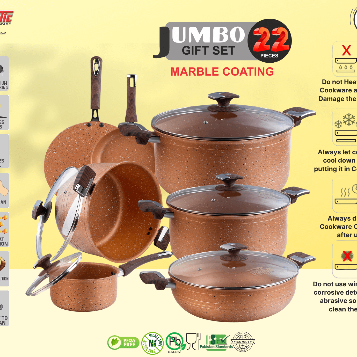 D-161 – Nonstick Jumbo Gift Set – 22 Pcs (Interior+Exterior Marble) - Majestic Cookware
