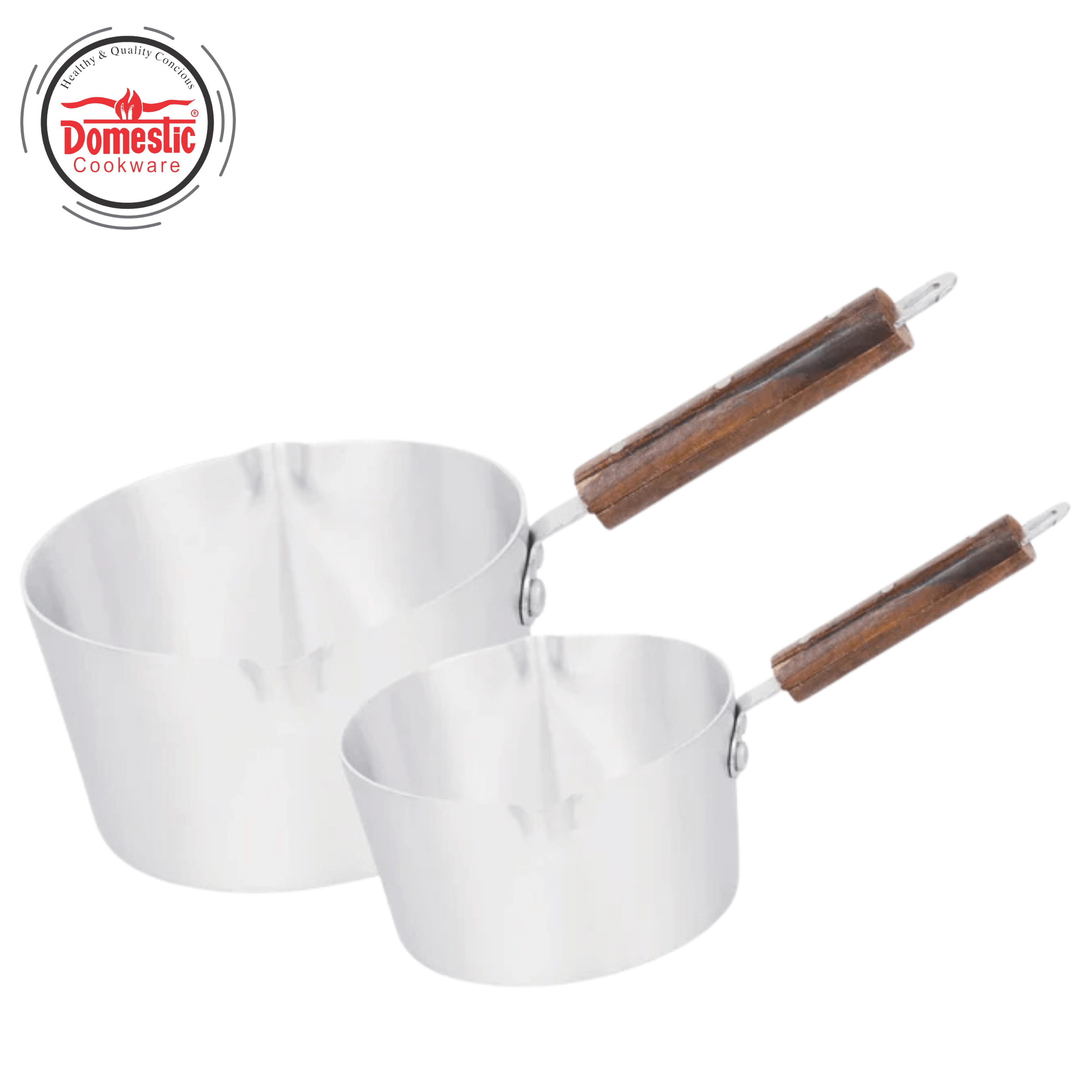 Metal Finish heavy milk pan Majestic collection with elegant wooden handles