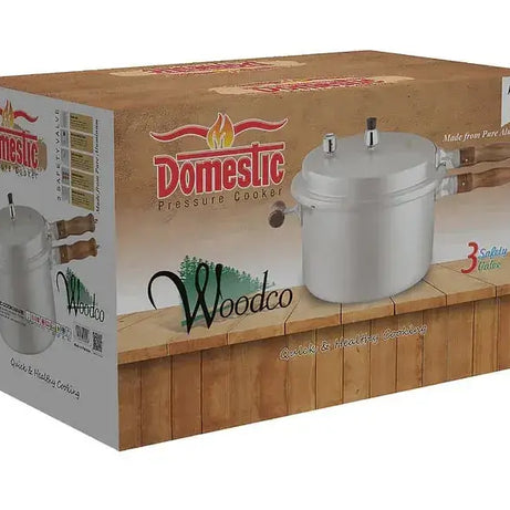 Woodco Pressure Cooker 7 Liter packaging showing durable and efficient cooking design for modern kitchens.